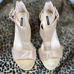 Alex Marie Zipper Back Gold Wedge Cork Heel